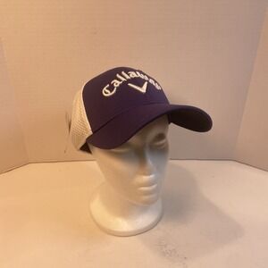Callaway Golf Hat Mens S/M Purple White Performance Mesh Fitted Cap Glare Reduce
